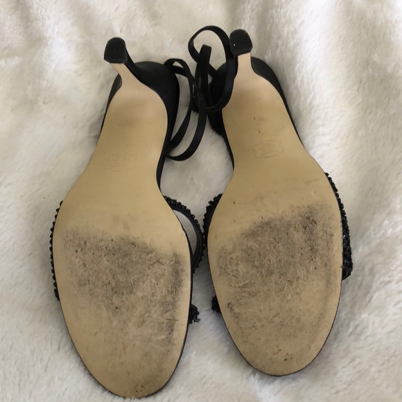 Black beaded ankle strap heels 7-1/2 - Picture 4 of 4